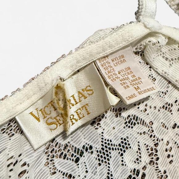 VTG 80s Victoria's Secret Ivory Sheer Floral Lace Coquette Lingerie Slip Dress - Picture 7 of 7